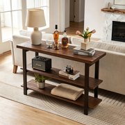 Farmhouse Rustic Console Table, 3-Tier Solid Wood Sofa Table, Walnut