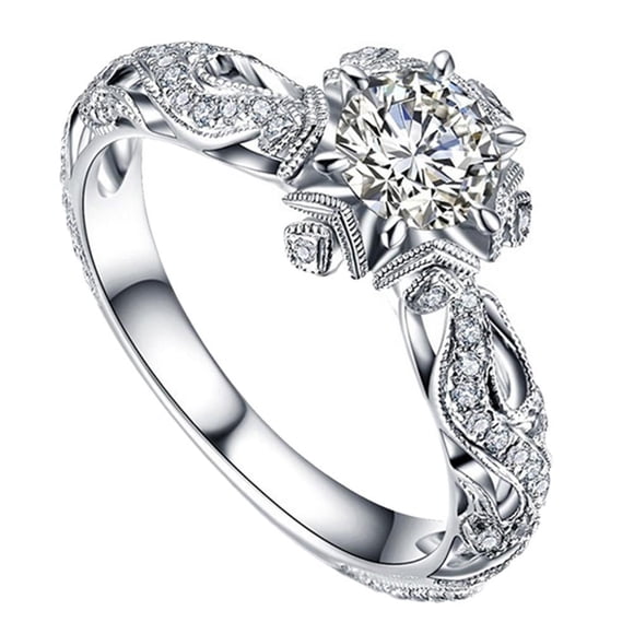 Exquisito Anillo Ahuecado, Elegante Anillo De Racimo De Diamantes, Accesorios De Joyería De Boda De Compromiso, Anillos Apilables, Joyería Para Mujer seitruly AP006769-03