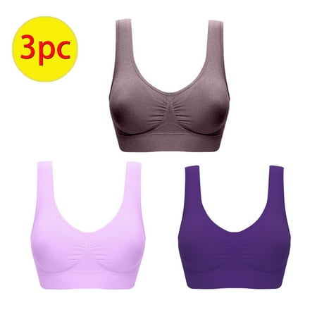 TrendVibe365 Sports Bras for Women Padded 3 Pack Sleep No Wire Push up Tshirt Bralette Padded U Back Wide Strap Support Bustier Full Coverage Crop Tank Top Comfort Lingerie Purple L