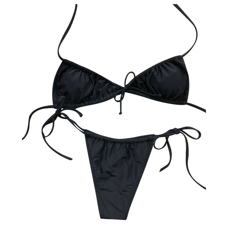 QLEICOM Womens Swimsuits Tummy Control Plus Size Swimsuit Coverup Solid  Color Bikini Swimsuit Two Piece Filled Bra Swimwear Beachwear Black S