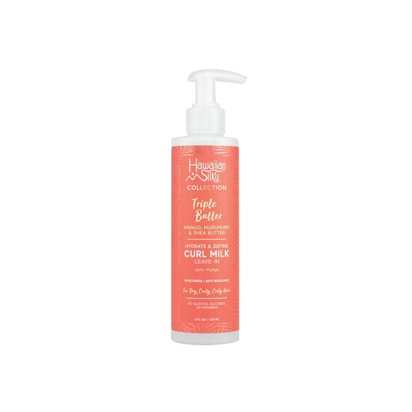 Hawaiian Silky Lait Bouclé Sans Rinçage au Beurre de Mangue et Murumuru 8 Fl Oz avec Beurre de Karité pour Hydratation et Anti-Casse Sans Silicones Sulfates Ni Parabènes Hawaiian Silky Triple Collection de Beurres