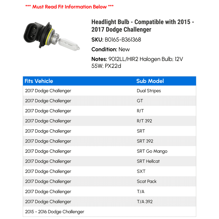 Headlamp Kit | DODGE CHALLENGER SXT 2017 Headlamp Kit | DODGE CHALLENGER SXT 2017