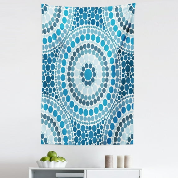 Circles Tapestry, Concentric Circles Mosaic Tiles Consist of Smaller Dots in Blue Shades Design, Fabric Wall Hanging Decor for Bedroom Living Room Dorm, 5 Sizes, Blue and White, by Ambesonne