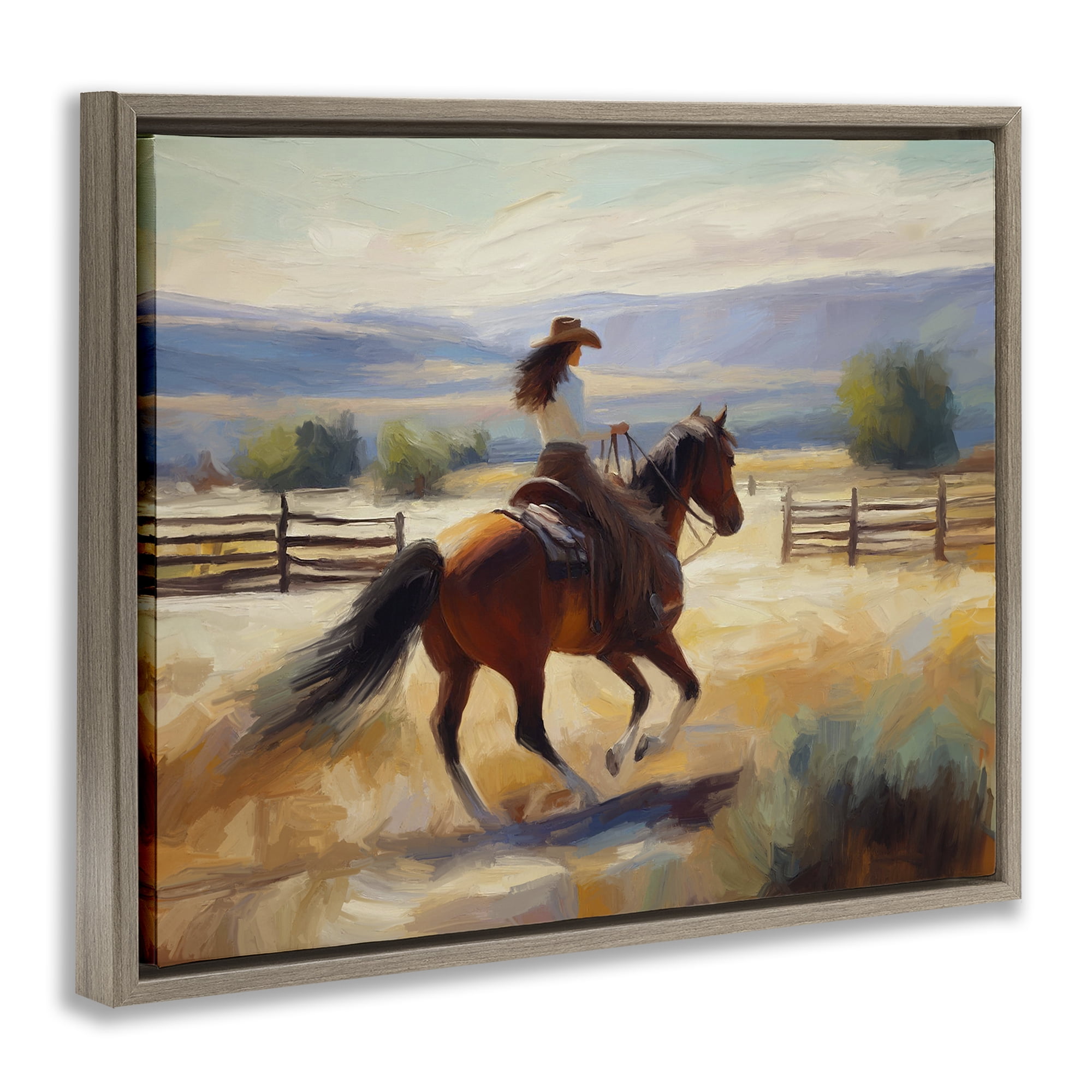 Stupell Industries Ride Like The Wind Landscape Painting Brown Floater Framed Canvas Art Print Wall Art, 31 x 25