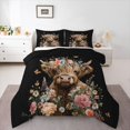 thumbnail image 2 of jejeloiu Highland Cow Flower Full Size Comforter Sets Kids,Farm Animal Print Bedding Sets,Reversible,3pcs, 2 of 8