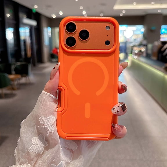 Rugged Phone Case For iPhone 17 Pro Max,Compatible with Mag-Safe,2-in-1 Heavy Duty Shockproof Anti-scratch Anti-fall Drop Protection Cover,PC TPU Hybrid Durable Phone Case Cover,Orange