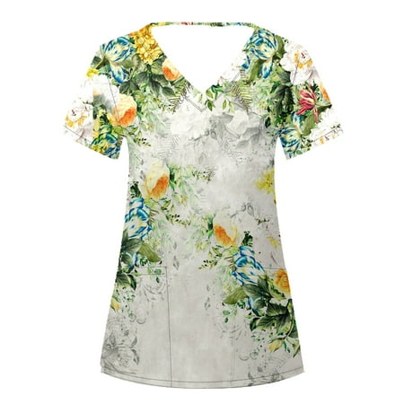 

Women s Scrubs Top Short Sleeve V Neck Protective Suit With Pocket Nurse Uniforms Women