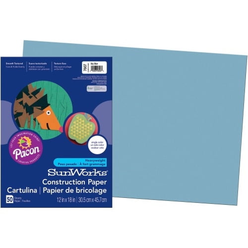 Pacon PAC7607-5 12 x 18 in. Sunworks Sky Blue Groundwood Construction Paper - 50 Sheets Per Pack - Pack of 5