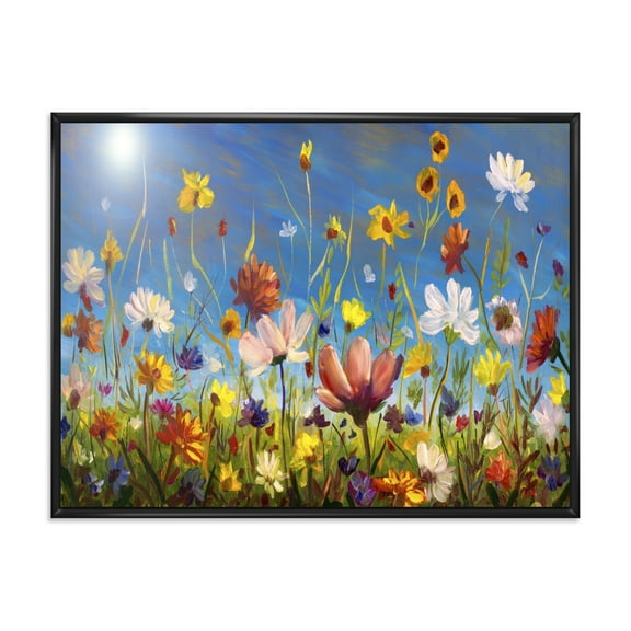 Designart 'Wildflowers and Daisies In Summer Garden Field II' Traditional Framed Canvas Wall Art Print