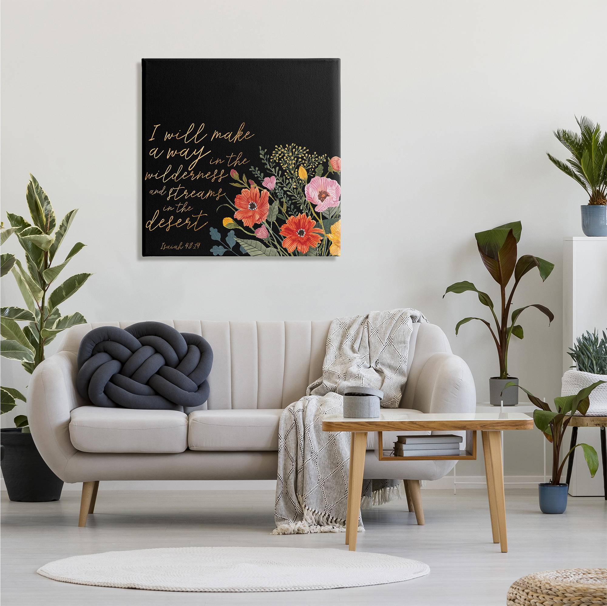 Stupell Industries I Will Make Way Isaiah 43:19 Spring Florals over Black, 30 x 30, Designed by Studio W