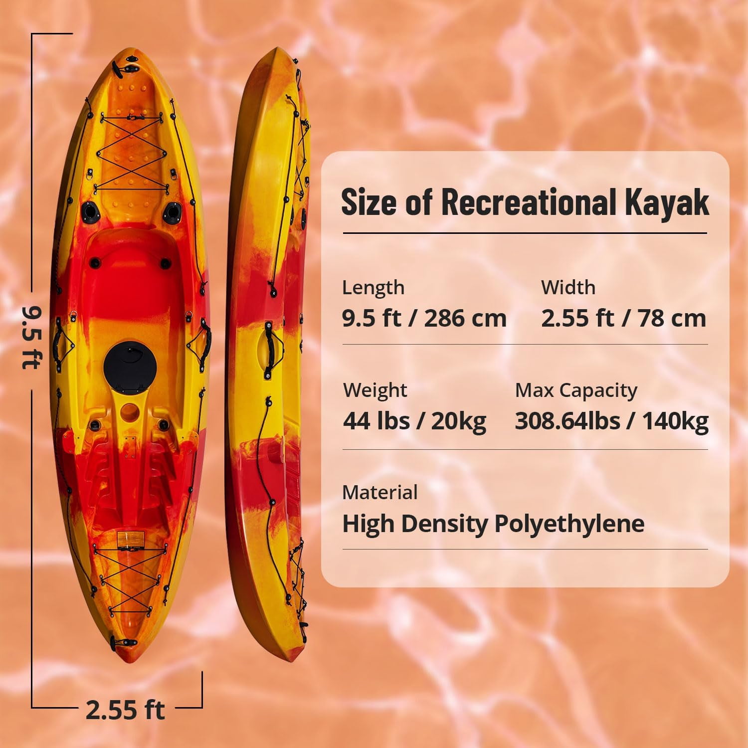 Towallmark Fishing Kayak, 9.4FT Hard Shell Kayak, Sit on Top Kayak for Adults with Paddle, Capacity of 308LBS, Hard Shell Recreational Ocean Kayak Boat