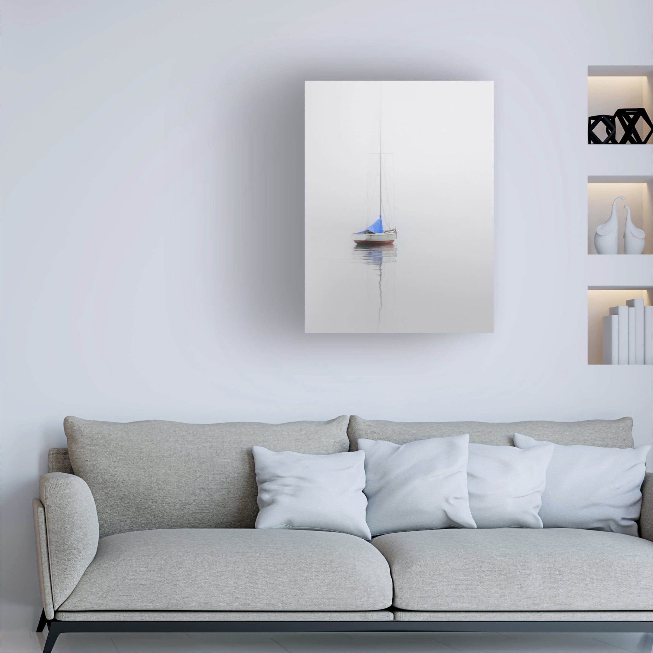 Canvas Wall Art - Nicholas Bell 'Sailboat; Red, White & Blue' Wall Art for Living Room, Bedroom, or Office Décor by Trademark Fine Art - 35 x 47 Inches