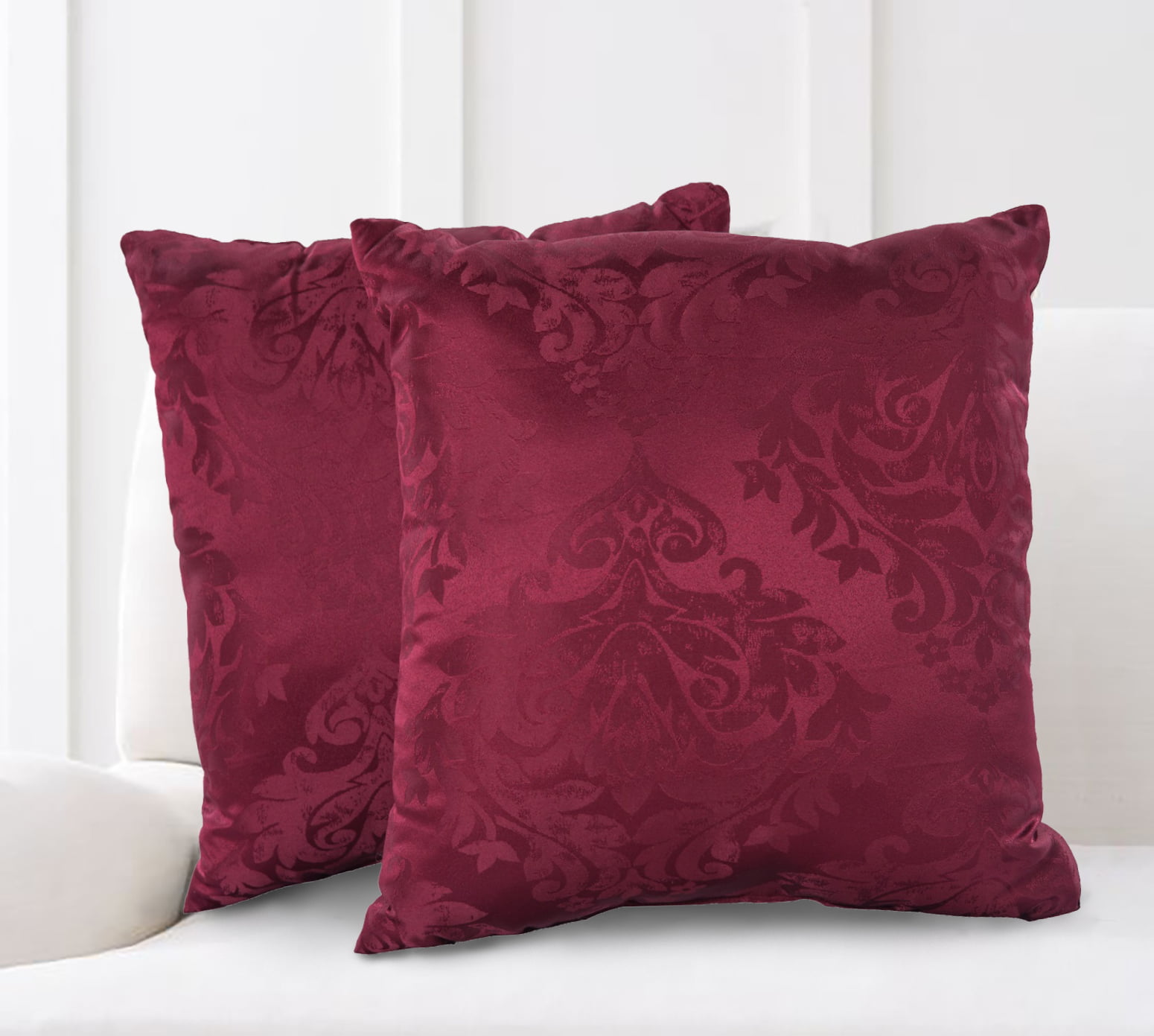 Mainstays Damask Jacquard Decorative Throw Pillow Set, 2pk, Burgundy ...