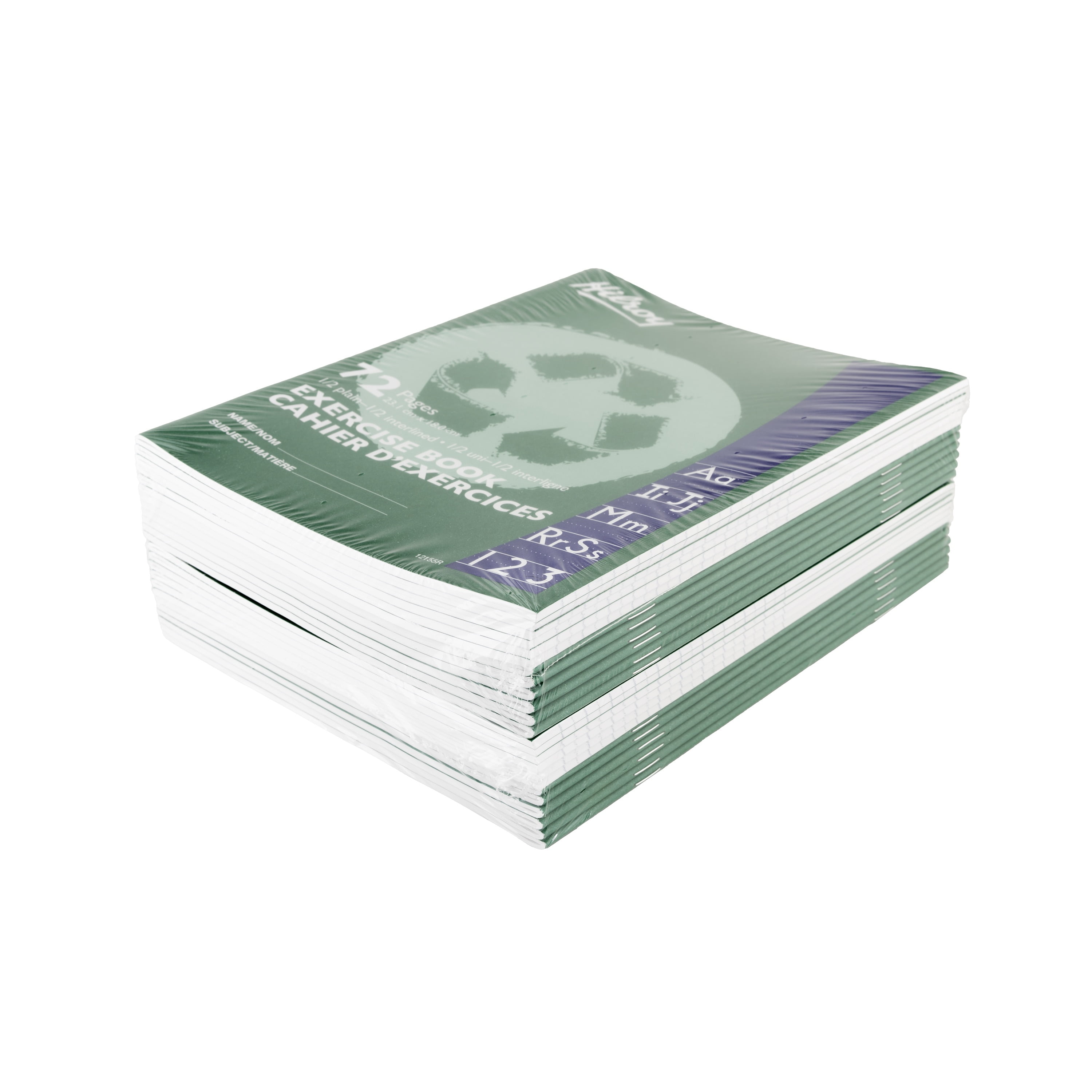 Hilroy Recycled Exercise Books, 72 Pages, 1/2 interlined and 1/2 Plain, 9-1/8 X 7-1/8, 72 Pages