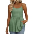 thumbnail image 3 of Craaazy Womens Solid Color Spaghetti Strap Tank Tops Casual Summer Scoop Neck Blouse with Eyelet Detail Ruffled Hem Trendy Tees for Daily Wear, Summer Beach, 3 of 5