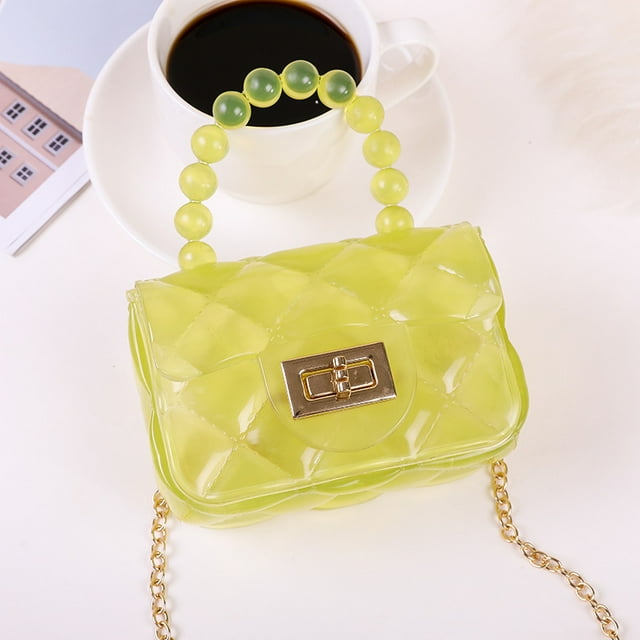 Sac à Main en Gelée pour Femmes, Sac à Perles Diagonal Portable, Sac à Chaîne, Mini Sac Coloré Imperméable-Jaune