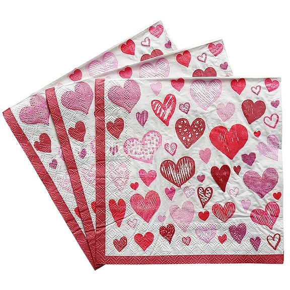 Miayilima Event Party 20PCS Valentine's Day Colorful Love Paper Napkins Table Decoration Heart Print Napkins Wedding Paper Pink