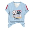 thumbnail image 4 of Bovemsi Women's Baseball Season Solid Color Sports Top V Neck Loose Short Sleeved Shirt, Blue Women's Summer Short Sleeve T-Shirts, S, 4 of 6