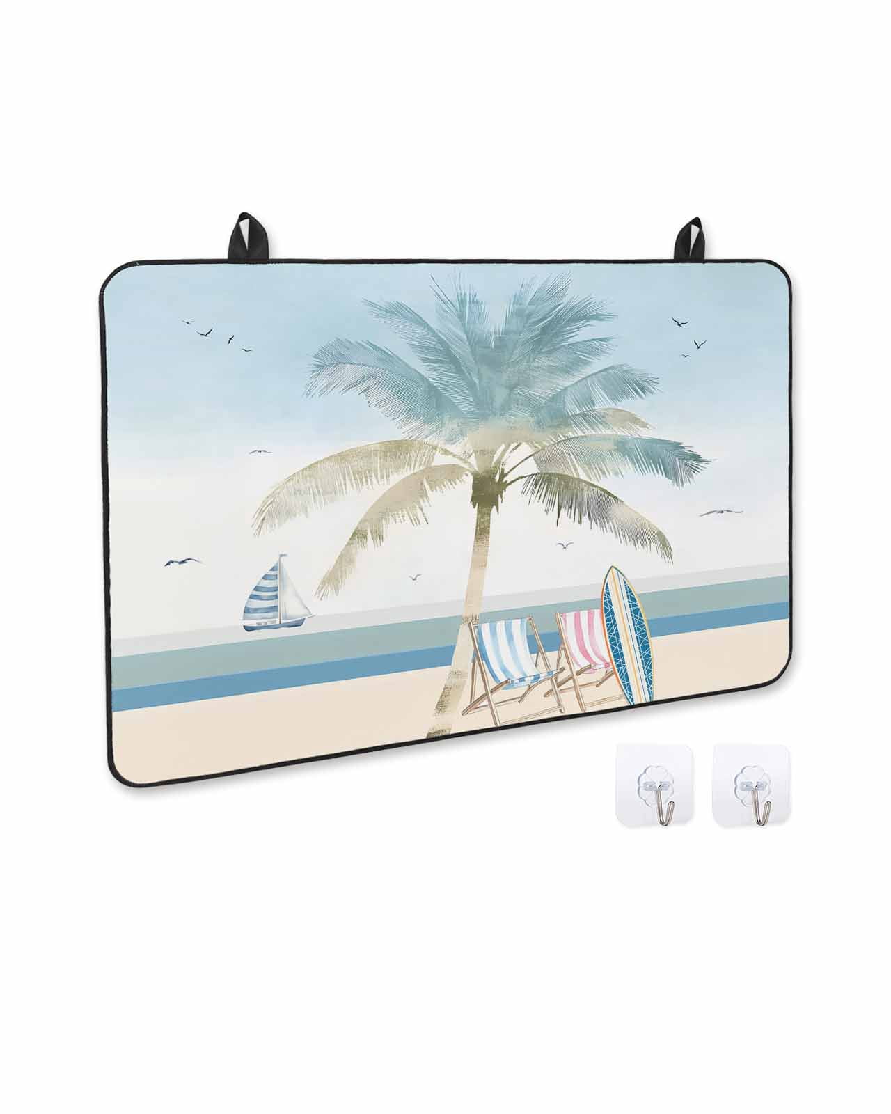 nqOlkjepod Large Induction Cooktop Protector Mat 24"x21", Summer Beach Chair Stove Top Covers for Electric Stove, Coastal Palm Trees Canoeing Stove Burner Cover Mats, Glass Top Stove Cover