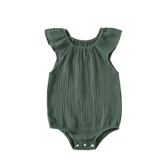 SERTG Babys Bodysuit Flutter Sleeve Romper Double Layer Gauze Jumpsuit Summer Casual Wear Lightweight Snap Closure Comfort Fit Infant One-Piece Outfit(Green,24 Months)