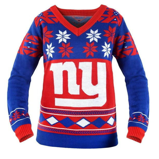 New York Giants NFL Women s Big Logo V Neck Ugly Christmas Sweater