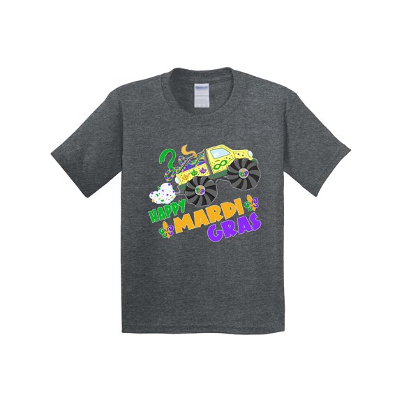 Inktastic Happy Mardi Gras Monster Truck with Beads Youth T-Shirt