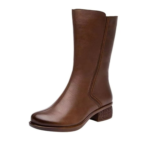 

Boots Women s Shoes Solid Color Mid-heel Thick Heel Velvet Inner Zipper Mid-s