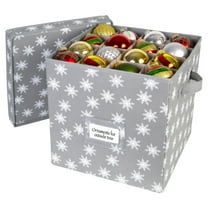 Christmas Ornament Storage Box with Lid - Fits up to 64 3" Ornaments Holiday Cube - Grey/White Snowflakes