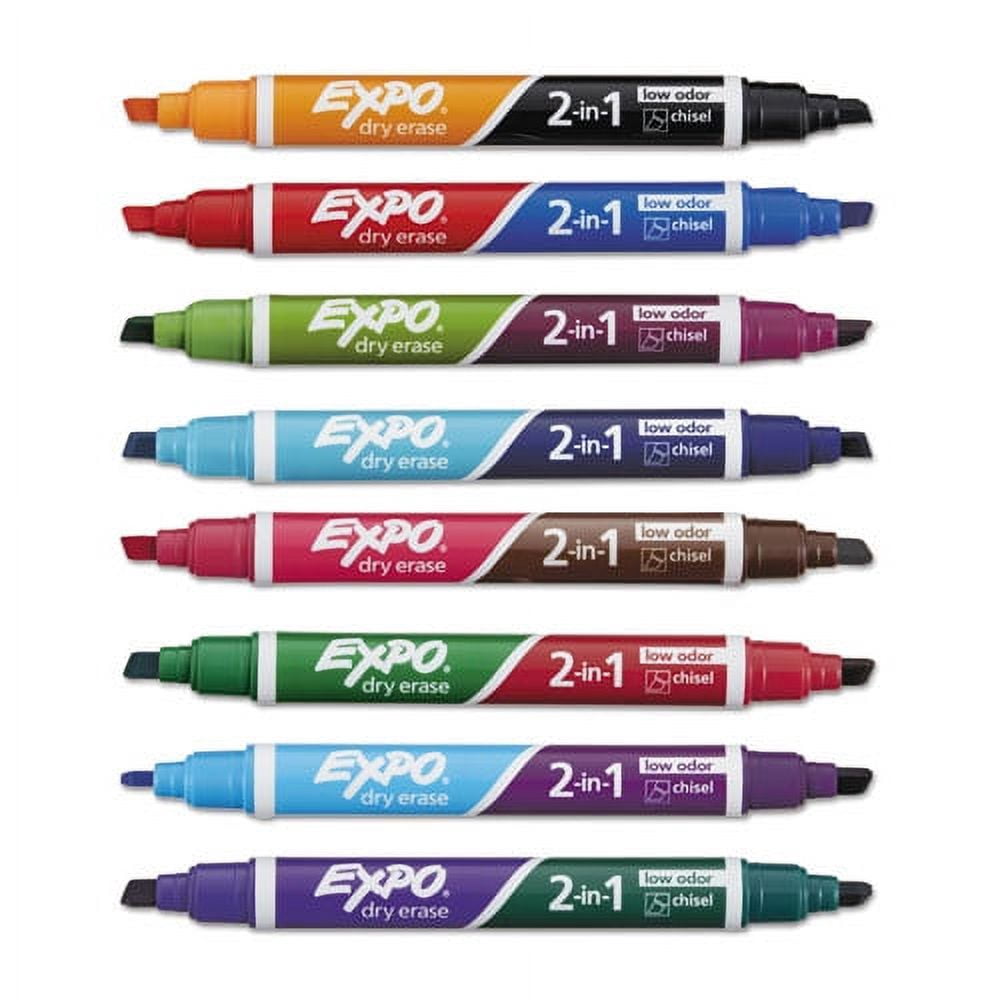 2-In-1 Dry Erase Markers, Fine/broad Chisel Tips, Assorted Colors, 8/pack | Bundle of 5 Packs