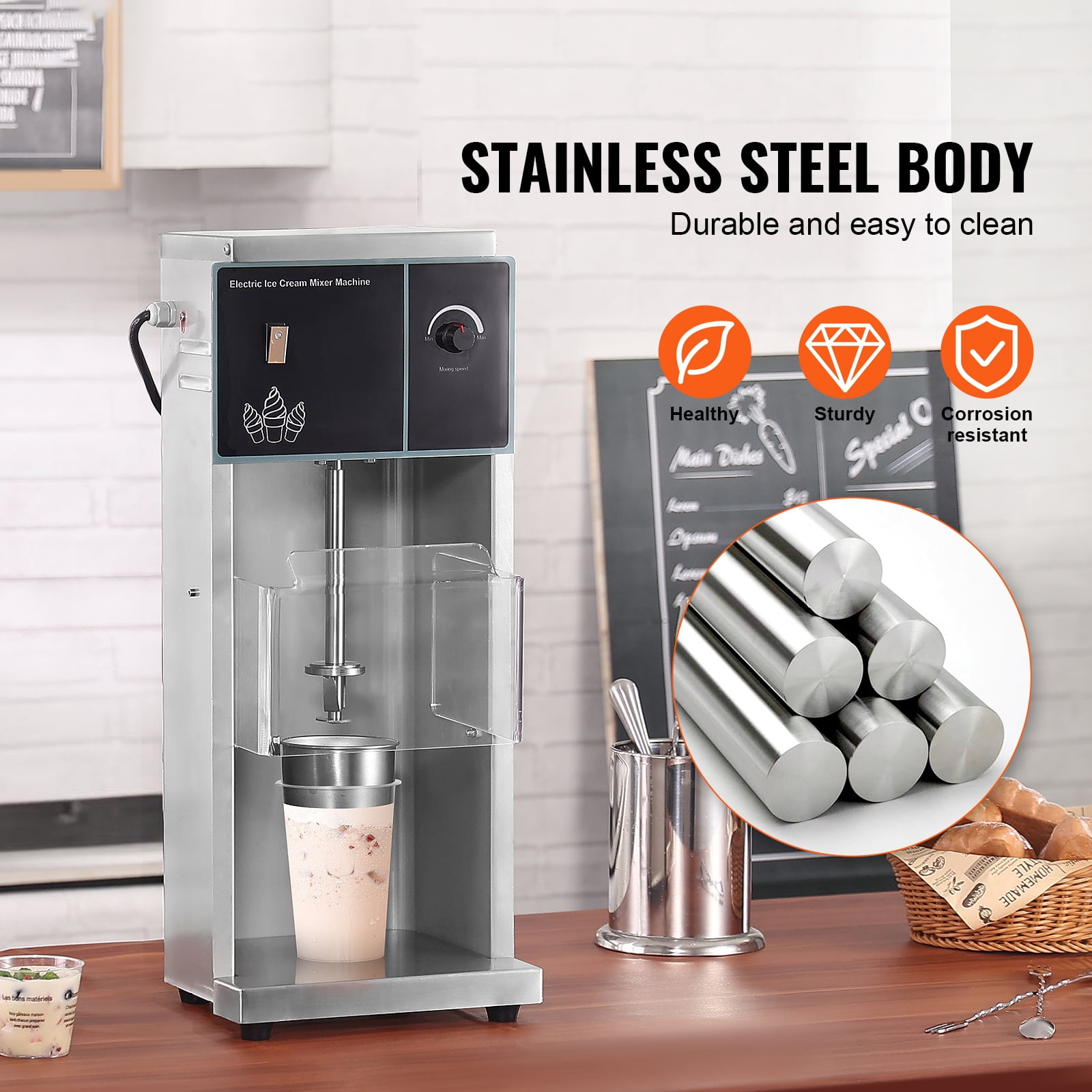 KFFKFF Frozen Dessert Blender, 400W Rapid Ice Cream Maker Mixer Machine 4200RPM, Infinite Speed Regulation, 304 Stainless Steel Ice Cream Agitator, 3 Portable Cups, Create Diverse Ice Cream Tastes