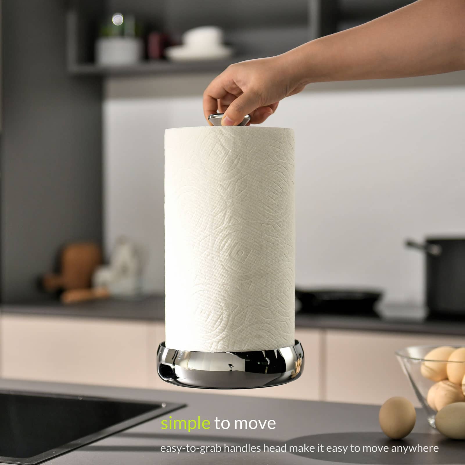 simpletome Paper Towel Holder Countertop ONE HAND Tear Keep It Rolled Up Weighted Base