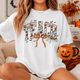 thumbnail image 4 of Halloween Teach Pumpkin Bow T-Shirt, Cute Teacher Graphic Tee, Retro Spooky Season Shirt, Fall Classroom Apparel Gift for Her - White, M, 4 of 5