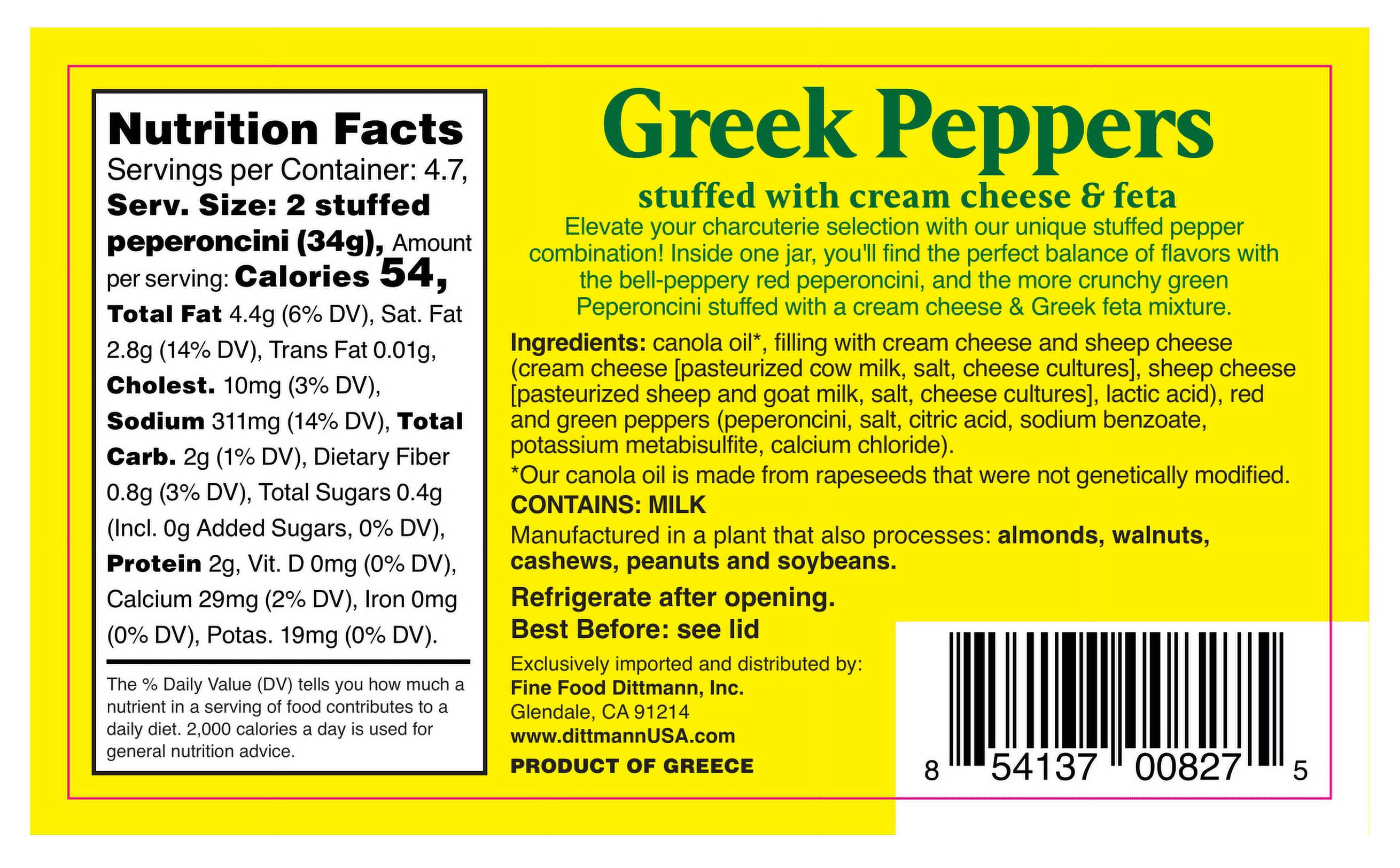 (2 pack) Fine Food Dittmann Golden Greek Peppers Stuffed with Cream Cheese & Feta