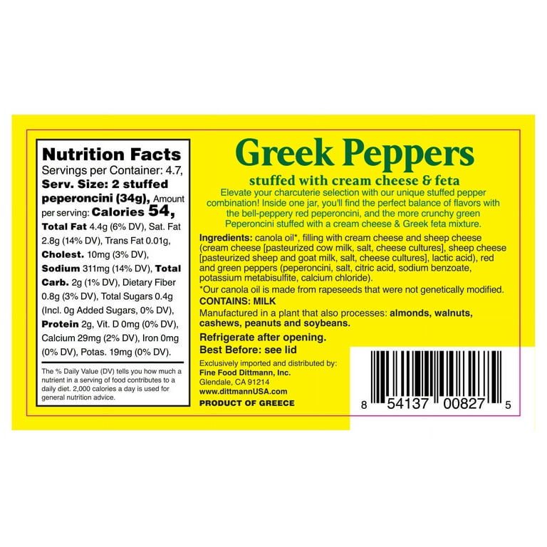 (2 pack) Fine Food Dittmann Golden Greek Peppers Stuffed with Cream Cheese & Feta