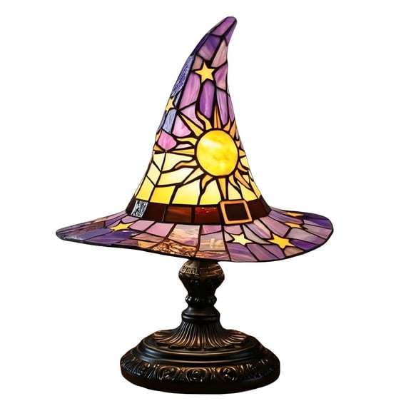 HIBIBUD Witch Hat Lamp Handmade Wizard Hat Shape Decor for Bedroom Party Purple 11.8"