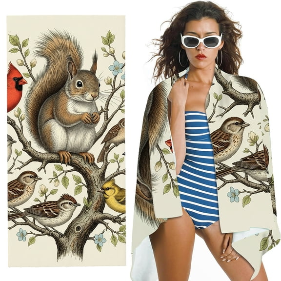 RKSupls Bird Squirrel  Quick Dry Sand-Free Large Pool  Beach Towel for Travel 
 -  Ultra-Soft Microfiber, for Bathroom, beach, Soft Super Absorbent- 30x60 in
