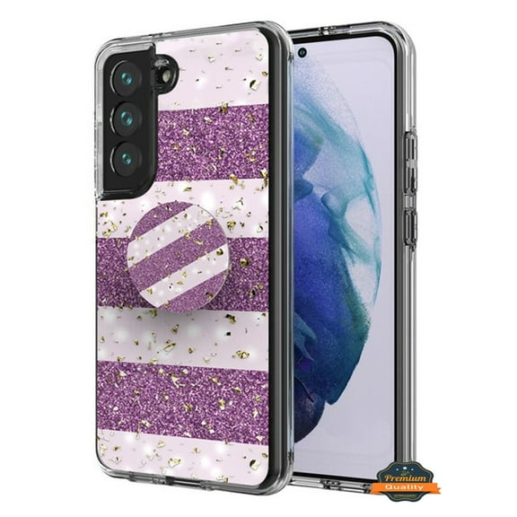 Designed for Samsung Galaxy A15 5G Elegant Pattern Design Bling Glitter Hybrid with Ring Stand Pop Up Finger Holder Kickstand Phone Case Cover [Purple White]
