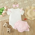 thumbnail image 6 of TAIAOJING Toddler Baby Girl Outfit Girls Ruffles Short Sleeve Romper Bowknot Lattice Prints Skirts Headbands Outfits, 6 of 9