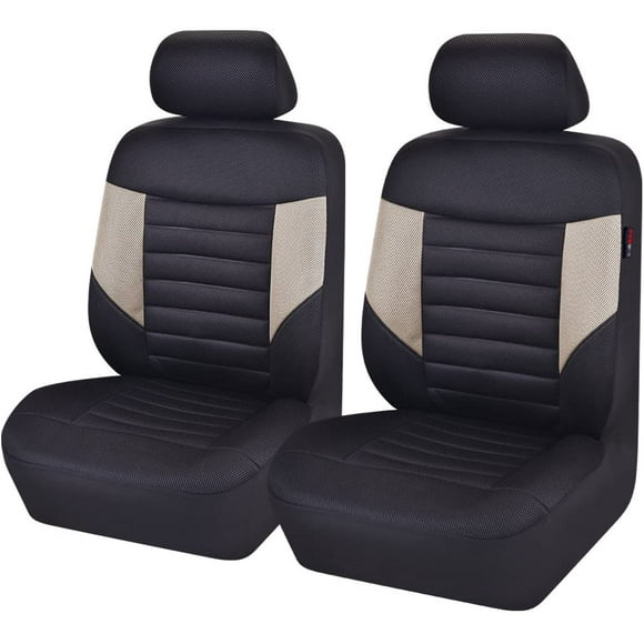 CAR PASS SUPER Universal Automobile Front Seat Covers Set Package-Fit for Vehicles, Car, SUV, Airbag Compatible (Black and Beige)