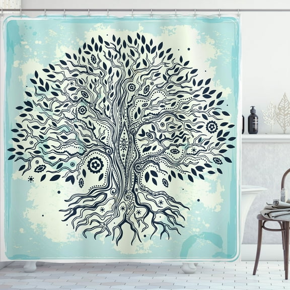 Ambesonne East Shower Curtain, Chinese Bonsai Roots, 69"Wx75"L, Indigo Cream Pale Blue
