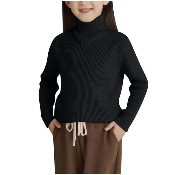 Ugoldhm Kids Winter Sweaters Turtle Neck Ribbed Knit Thermal Shirts Fall Comfy Tops 2T-13Y