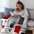 thumbnail image 3 of Red Grey Geometric Throw Blanket, Flannel Fleece Blanket with Striped Design for Couch, Abstract Art Modern Irregular Soft Breathable All Season Plush Blankets for Sofa Office Car Seat 40"x60", 3 of 9