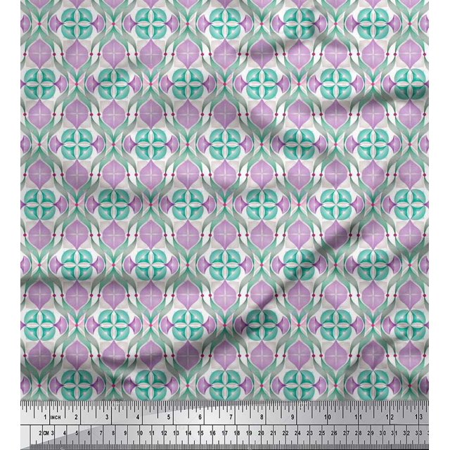 Soimoi Moss Georgette Fabric Ogee Damask Printed Fabric 1 Yard 42 Inch Wide