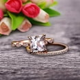 thumbnail image 5 of 1.50 Carat Princess Cut Morganite 10k Rose Gold Wedding Set Engagement Ring Art Deco Stacking Matching Wedding Band, 5 of 6