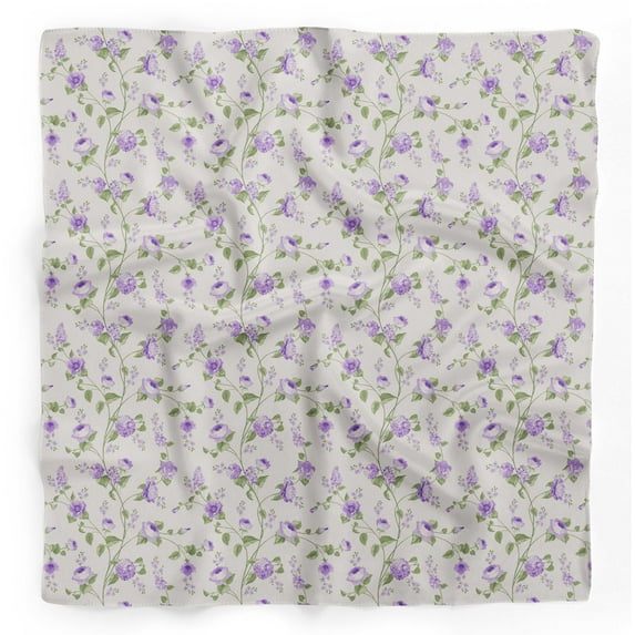 Bimba Purple Leaves,Lilac & Peony Floral Pure Silk Printed Scarf Dupatta Head Neck Wrap Bandanas For Women 40 x 40 Inches