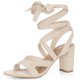 thumbnail image 1 of Sandalias Tacón Grueso Allegra K Cordón Cruzado Punta Abierta Para Mujer Beige 35, 1 of 7