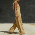 thumbnail image 4 of IUYRTFE Women V Neck Front Button Linen Style Jumpsuit Sleeveless Wide Leg Romper with Pockets, 4 of 5