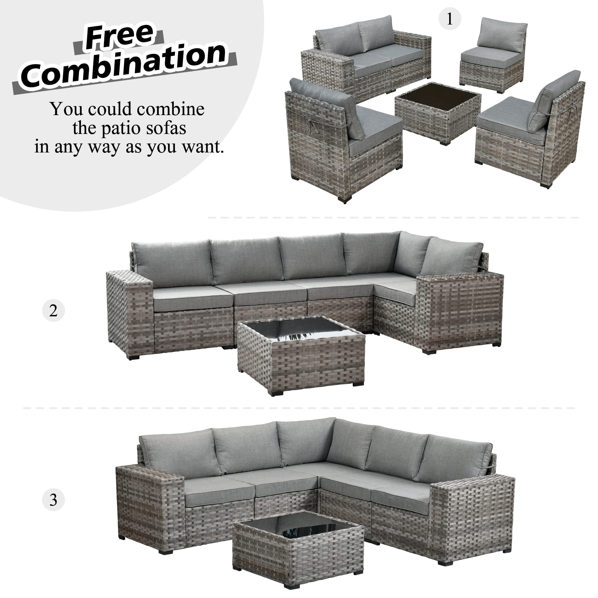 Vcatnet 6 Pieces Patio Furniture Outdoor Sectional Sofa Wicker Conversation Set with Coffee Table for Garden,Poolside,Dark gray