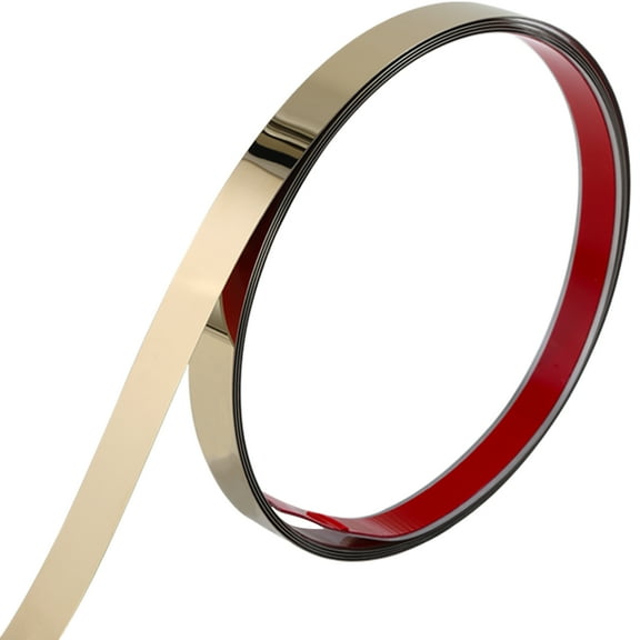 Wall Trim Molding, Stainless Steel Peel and Stick (Mirror-Like Finish), Flexible Self-Adhesive Metal Trim for Ceiling, Mirror Frame and More, Metallized Gold