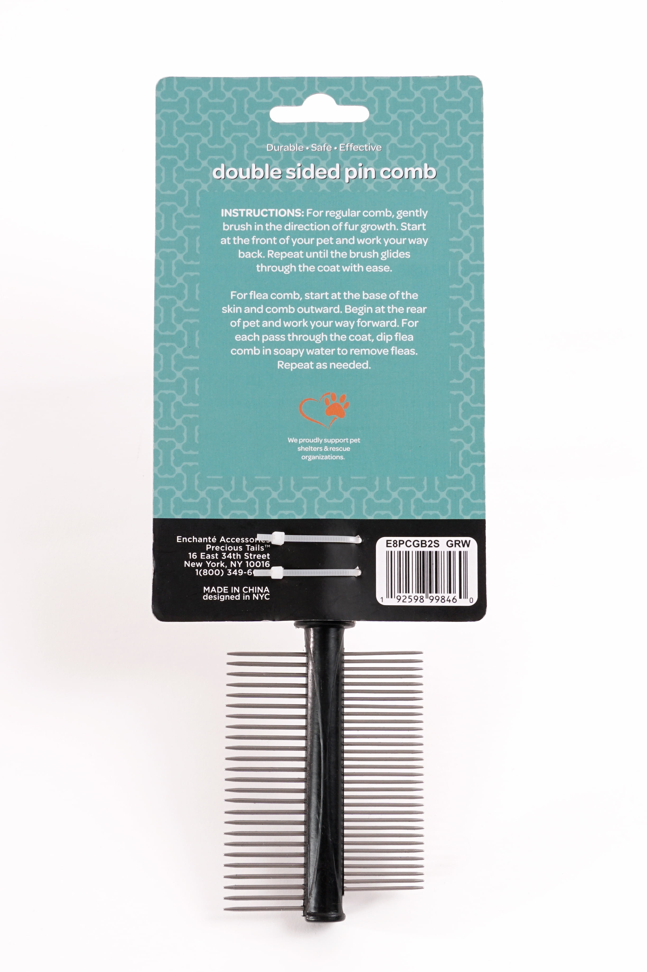 Precious Tails Professional Double Sided Pin & Bristle Brush Comb for Dogs & Cats - Gentle Grooming for All Coat Types